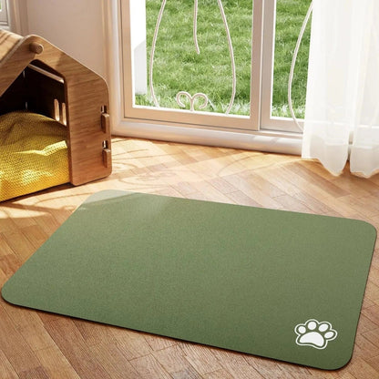 Tapis d’alimentation absorbant vert avec empreinte de patte, parfait pour votre animal