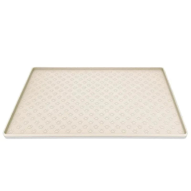 Tapis d’alimentation pratique beige avec empreintes de pattes, facile à nettoyer