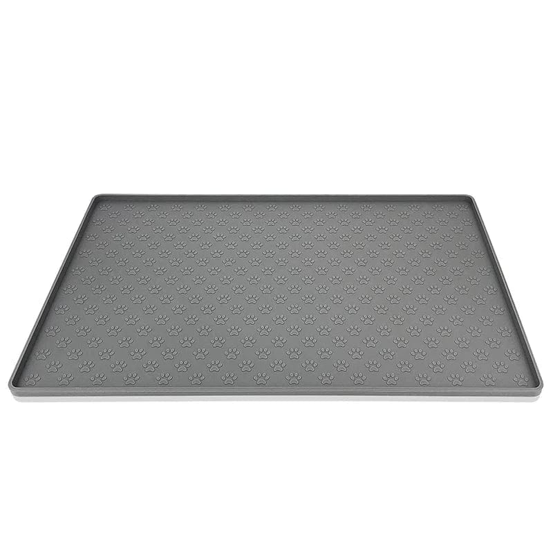 Tapis d’alimentation gris avec empreintes de pattes, facile à nettoyer et absorbant