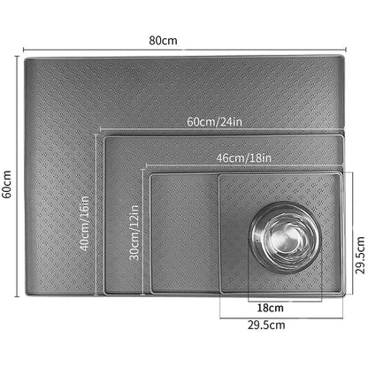 Tapis d’alimentation gris absorbant, facile à nettoyer avec rebords pour chien ou chat