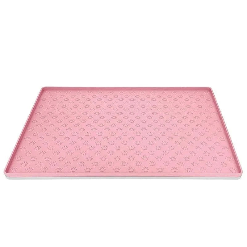 Tapis d’alimentation rose avec empreintes de pattes, facile à nettoyer et absorbant