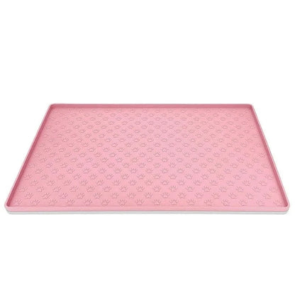Tapis d’alimentation rose avec empreintes de pattes, facile à nettoyer et absorbant
