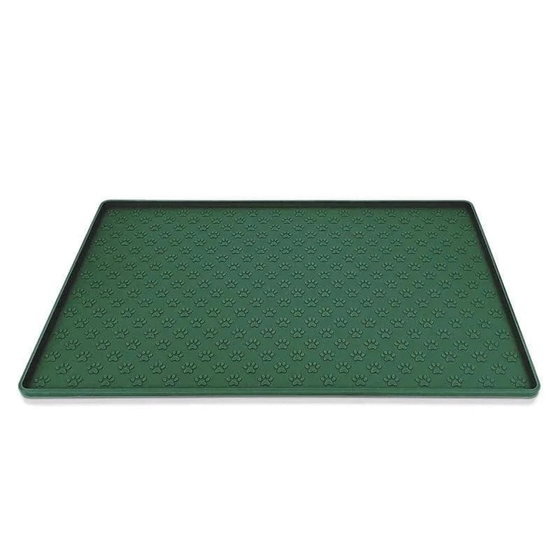 Tapis d’alimentation pratique avec rebords, absorber, facile à nettoyer, vert avec empreintes de pattes