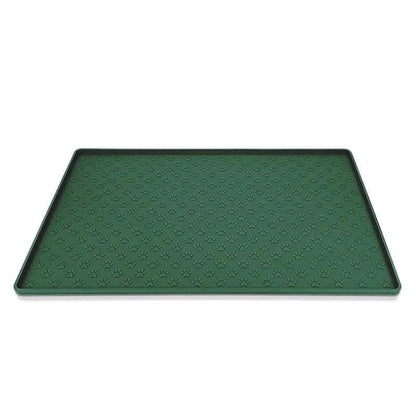 Tapis d’alimentation pratique avec rebords, absorber, facile à nettoyer, vert avec empreintes de pattes