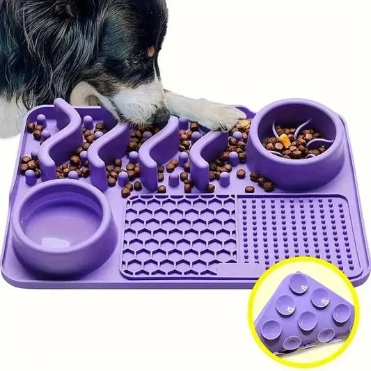 Tapis de fouille pour chien avec gamelle intégrée et zone de léchage en violet