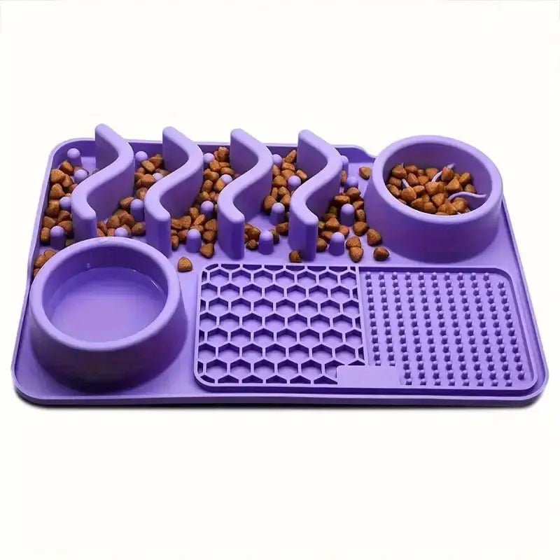 Tapis de fouille pour chien avec gamelle intégrée et zone de léchage en silicone violette