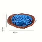 Alt text : Tapis de fouille pour chien rond en tissu bleu et marron, anti-glouton