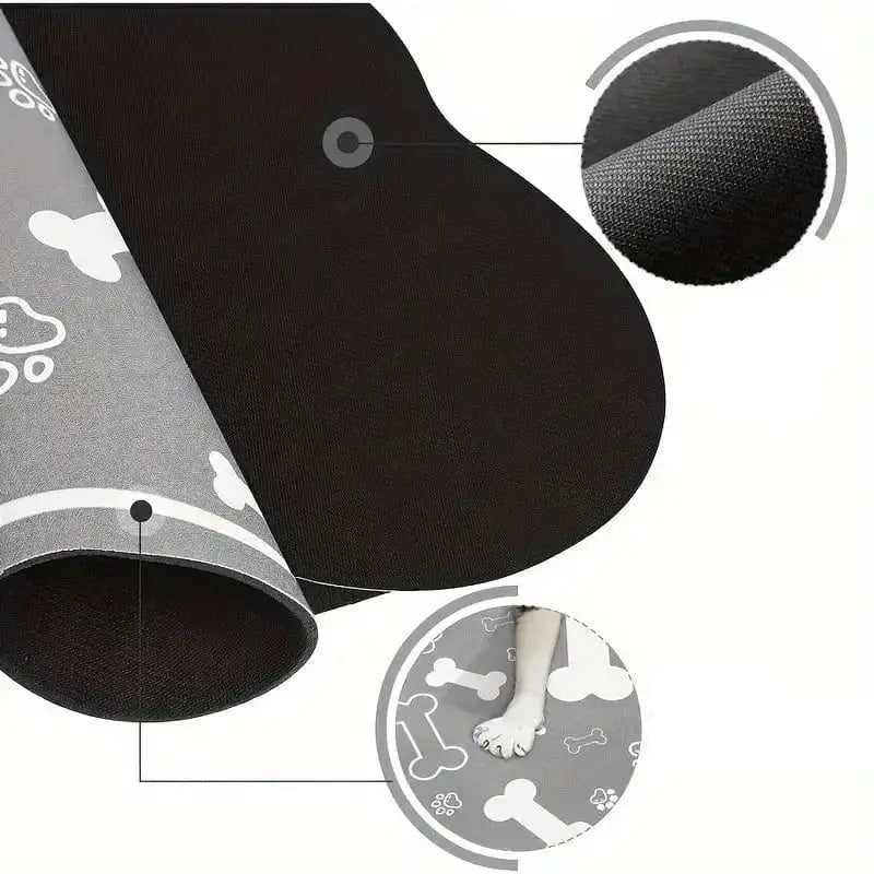 Tapis sous gamelle chien forme os, antidérapant et absorbant avec motifs pattes et os