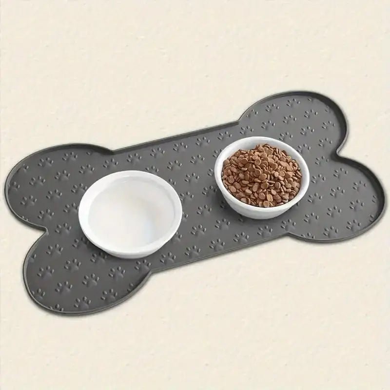 Tapis sous gamelle chien antidérapant forme os en silicone avec bols pour nourriture