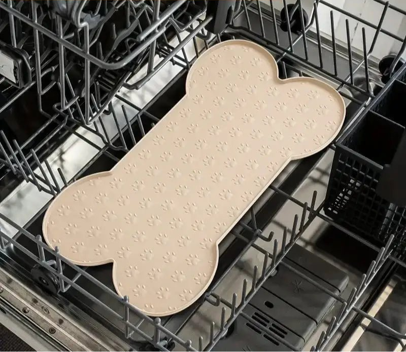 Tapis sous gamelle pour chien antidérapant forme os en silicone, hygiénique et dishwasher-safe