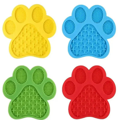 Tapis de léchage pour chien en forme de patte, en silicone anti-stress avec reliefs colorés