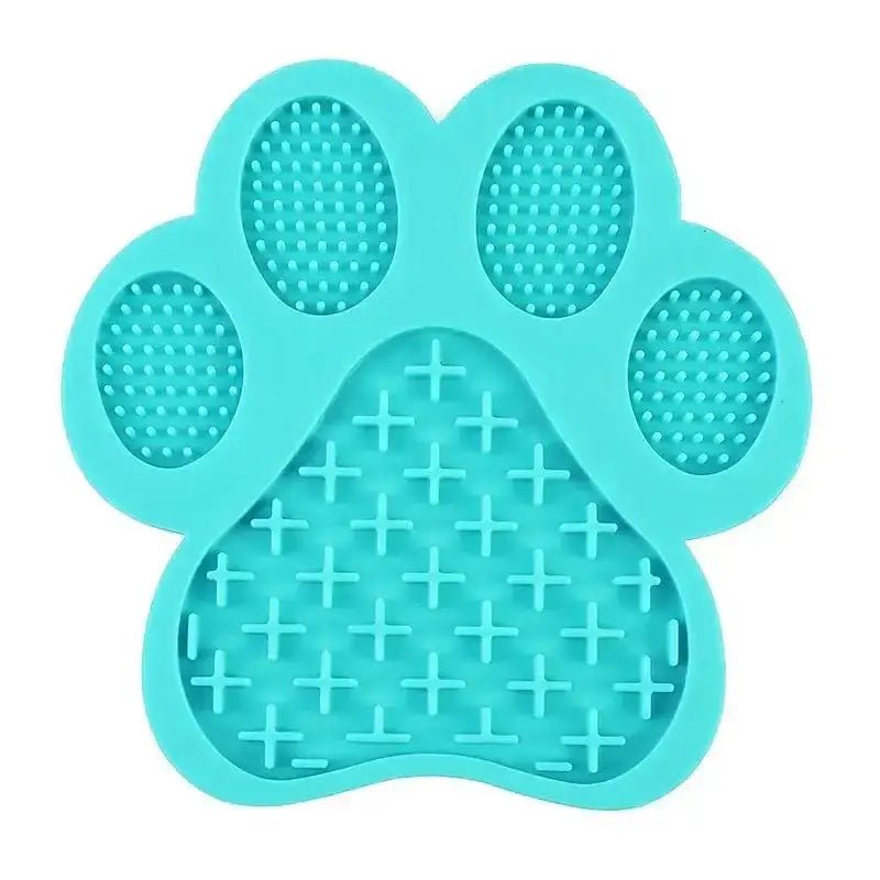 Tapis de léchage pour chien en forme de patte en silicone turquoise anti-stress