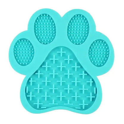 Tapis de léchage pour chien en forme de patte en silicone turquoise anti-stress