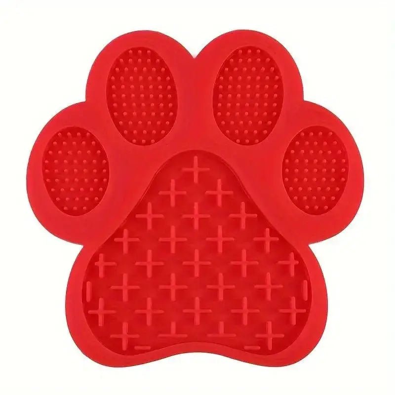 Tapis de léchage pour chien en forme de patte en silicone rouge anti-stress