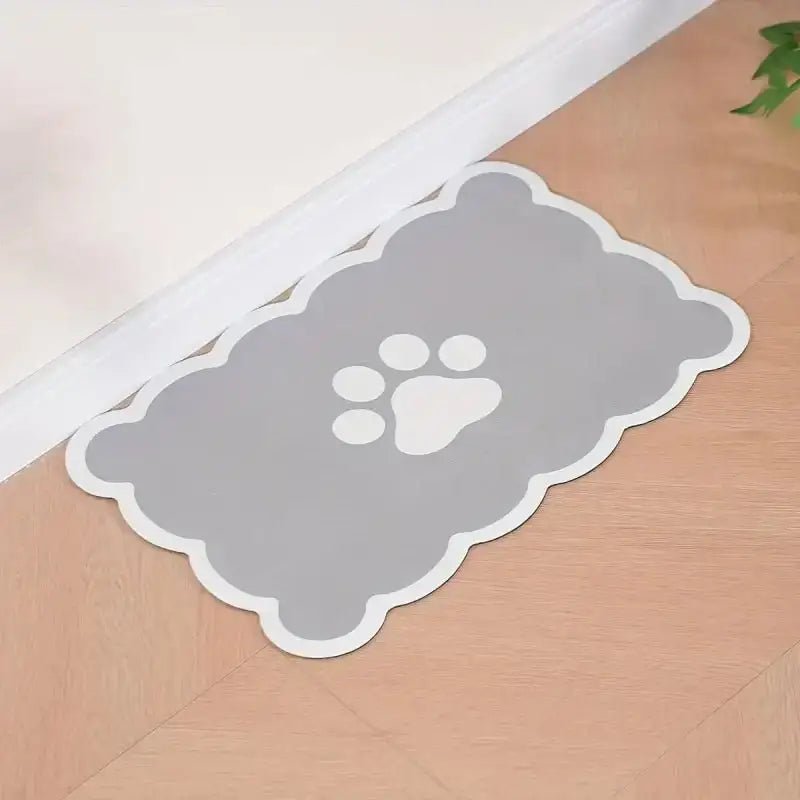Tapis antidérapant pour gamelle de chien en forme de nuage avec empreinte grise