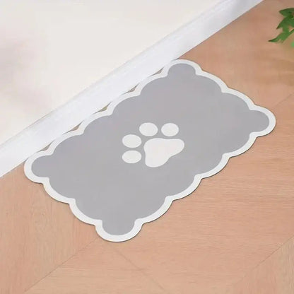 Tapis antidérapant pour gamelle de chien en forme de nuage avec empreinte grise