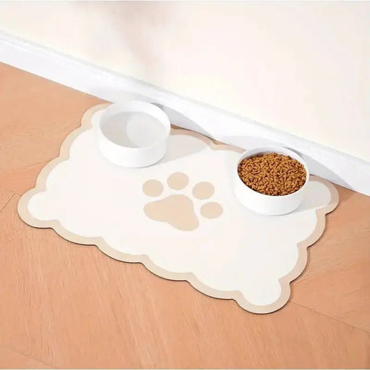 Tapis sous gamelle pour chien mignon avec empreinte, antidérapant et lavable en forme de nuage