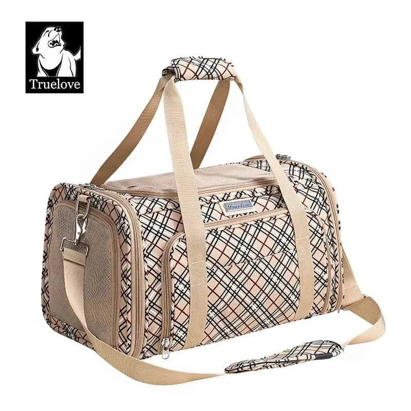 Sac de transport pliable Truelove TLX4971 pour petits chiens, housse beige à carreaux