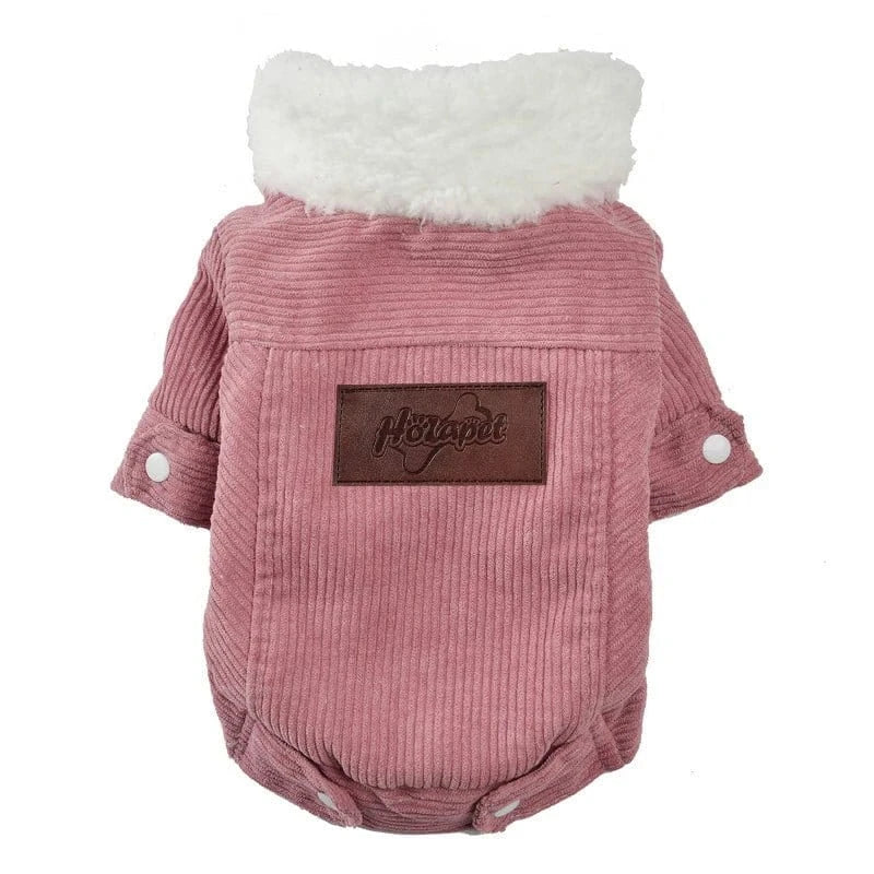 Veste chaude pour petits chiens automne hiver en velours rose et col en fausse fourrure