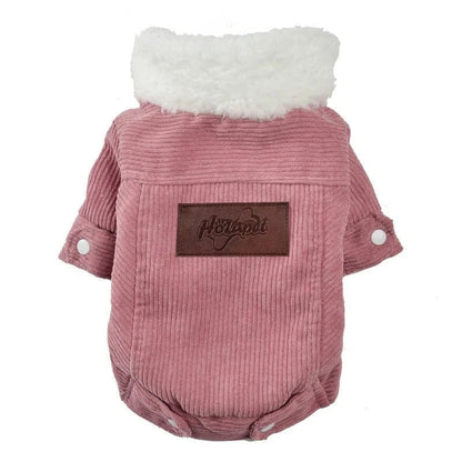Veste chaude pour petits chiens automne hiver en velours rose et col en fausse fourrure