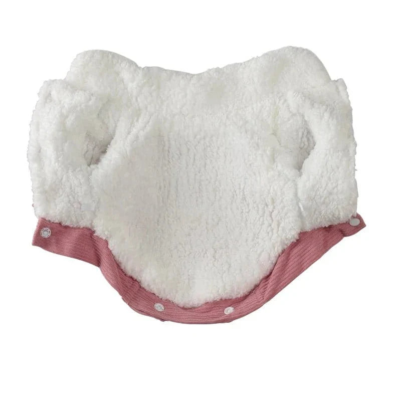 Veste chaude d’automne pour petits chiens en velours rose et fausse fourrure blanche