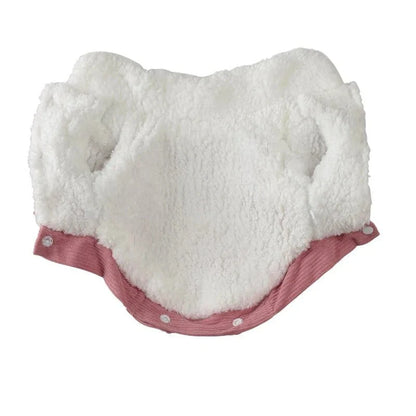 Veste chaude d’automne pour petits chiens en velours rose et fausse fourrure blanche