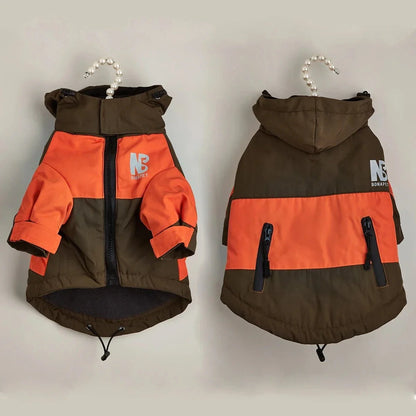 Veste d’hiver imperméable avec molleton épais et capuche pour chien deux tons