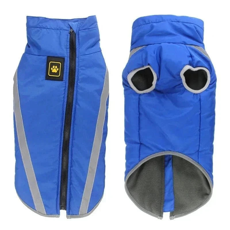 Veste imperméable chaude pour chiens avec puffer bleu, parfaite pour l’hiver