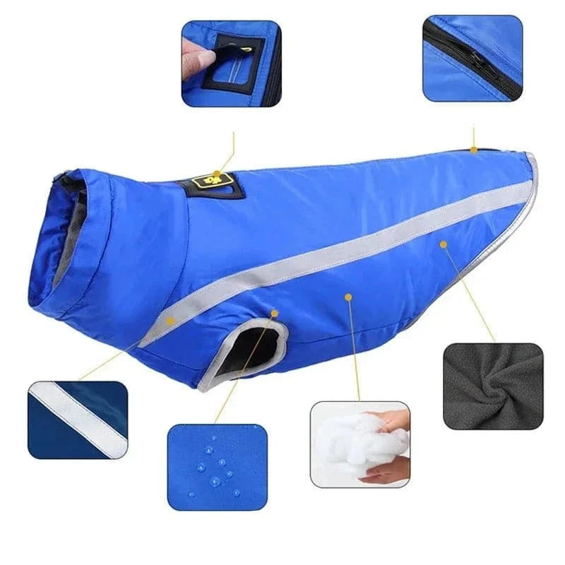 Veste imperméable chaude pour grands chiens avec reflet pour l’hiver