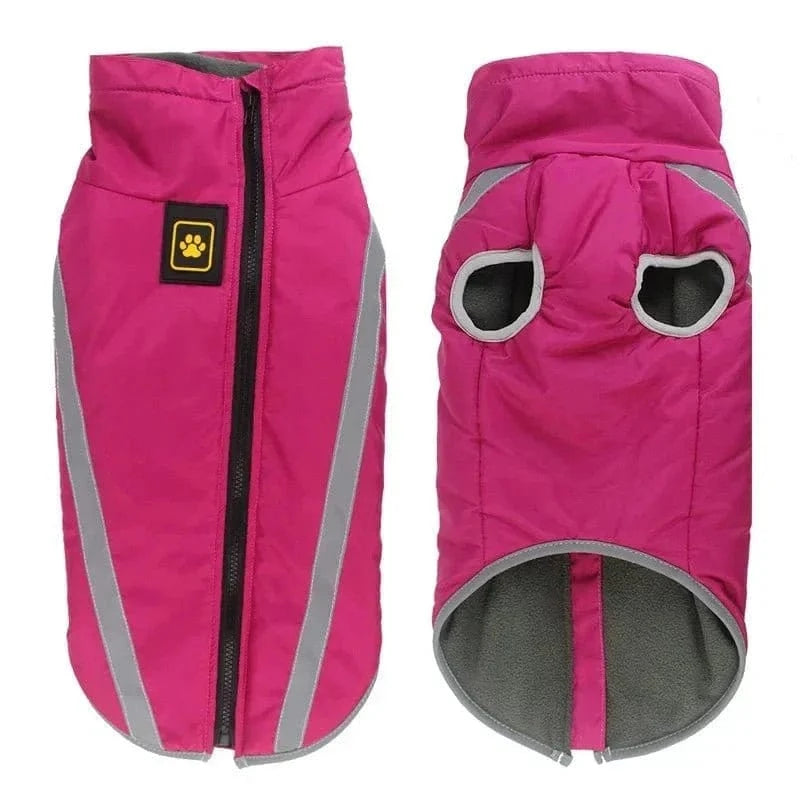 Veste imperméable pour grands chiens avec bande réfléchissante et col rose chaude