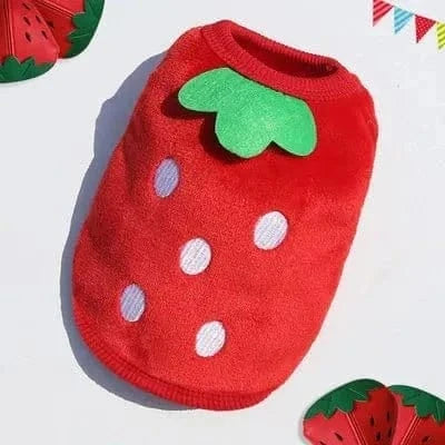 Veste polaire hiver pour petit chien avec motif fraise rouge, tailles disponibles