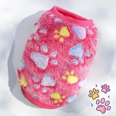 Veste polaire hiver pour petit chien avec motifs de pattes, tailles disponibles