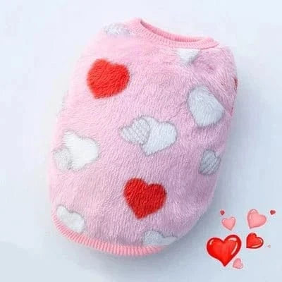 Veste polaire hiver pour petit chien, pink fuzzy avec cœurs, tailles disponibles