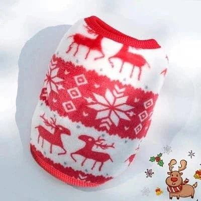 Sweater chien Noel rouge et blanc veste polaire hiver pour petit chien tailles disponibles